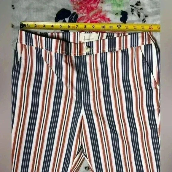 By-Anthropology Low Rise Blue/Burnt Orange Striped Flare Pants Women’s‎ Sz 10 - Picture 5 of 9